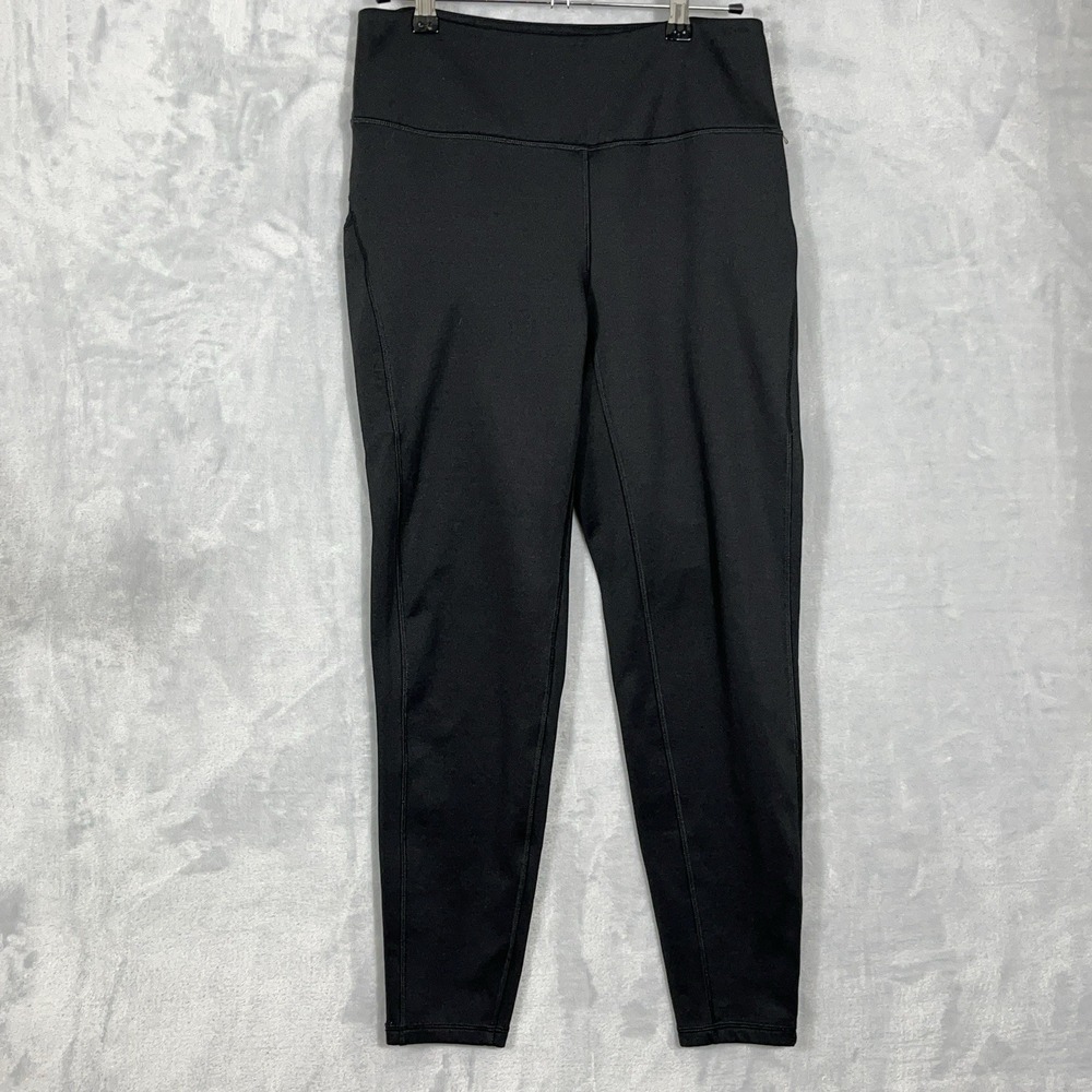 Spyder Active Womens L  High Rise Athletic Fleece Leggings  Black Pockets Outdoo